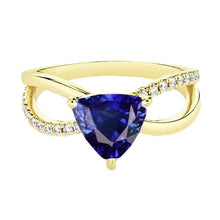 Diamond Gemstone Ring Trillion Shape Sapphire Split Shank 2.50 Carats