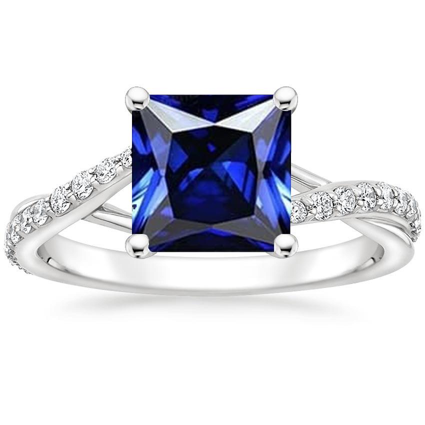 Diamond Gold Jewelry Princess Blue Sapphire Ring With Accents 6 Carats