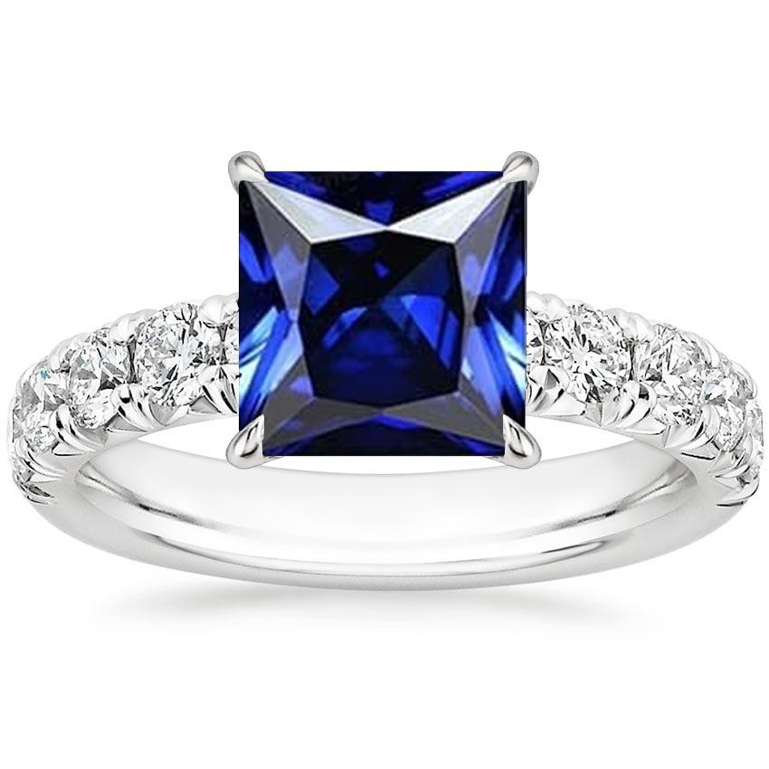 Diamond Gold Ring Prong Set Sri Lankan Sapphire With Accents 6 Carats