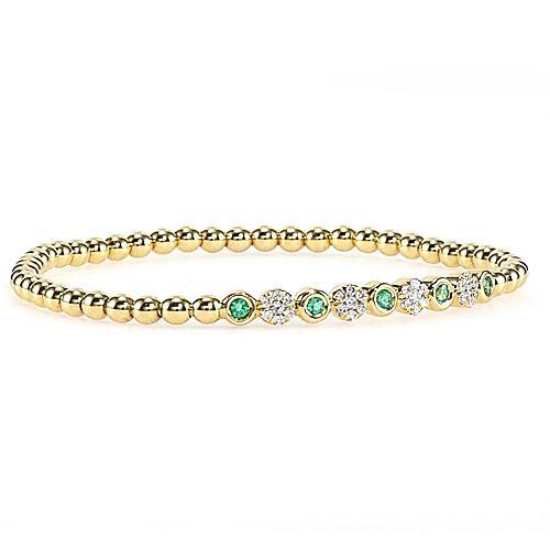 Diamond & Green Emerald Tennis Bracelet 3.70 Carats Yellow Gold 14K