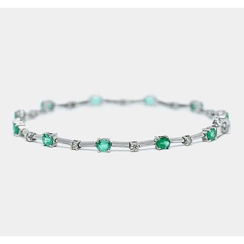 Diamond Green Emerald Tennis Bracelet 6.05 Carats White Gold 14K