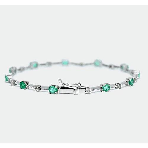 Diamond Green Emerald Tennis Bracelet 6.05 Carats White Gold 14K