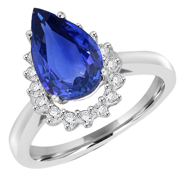 Diamond Halo Anniversary Ring Pear Ceylon Sapphire 4.25 Carats