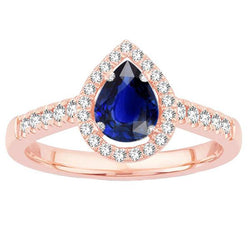 Natural Earth Mined Diamond Halo Anniversary Ring Pear Cut Sri Lankan Sapphire 3 Carats