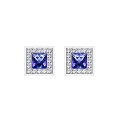 Diamond Halo Ceylon Blue Sapphire 4.60 Ct Studs Earring White Gold 14K