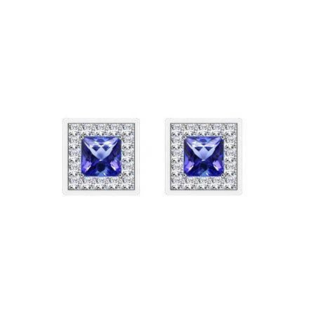 Diamond Halo Ceylon Blue Sapphire 4.60 Ct Studs Earring White Gold 14K