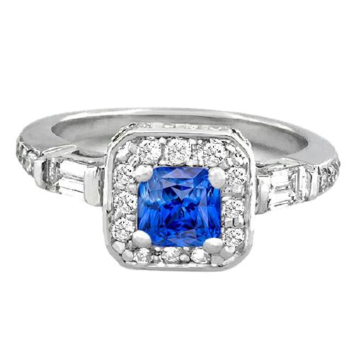 Diamond Halo Cushion Blue Sapphire Ring 2 Carats WomenÃ¢â‚¬â„¢s Jewelry