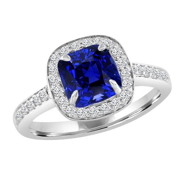 Diamond Halo Cushion Ceylon Sapphire Ring Pave Set 3.50 Carats Gold