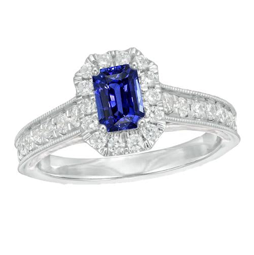 Diamond Halo Emerald Ring Ceylon Sapphire 3 Carats Women’s Jewelry