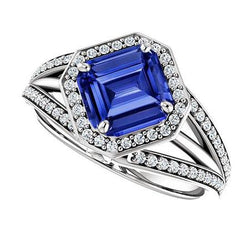 Natural Earth Mined Diamond Halo Emerald Sapphire Engagement Ring Split Shank 4.50 Carats