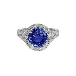 Natural Earth Mined Diamond Halo Engagement Blue Sapphire Women's Ring 10 Carats