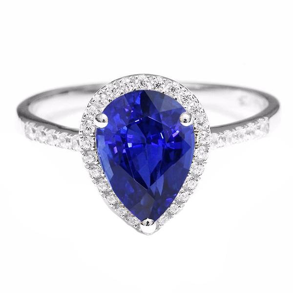 Diamond Halo Engagement Ring Ceylon Sapphire 3.75 Carats With Accents