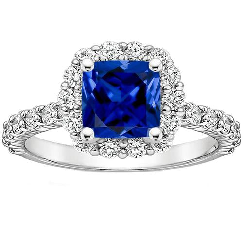 Diamond Halo Gemstone Engagement Ring 3.25 Carats Ceylon Sapphire New