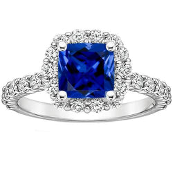Natural Earth Mined Diamond Halo Gemstone Engagement Ring 3.25 Carats Ceylon Sapphire New