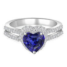 Diamond Halo Heart Cut Sapphire Ring Double Shank 3.50 Carats