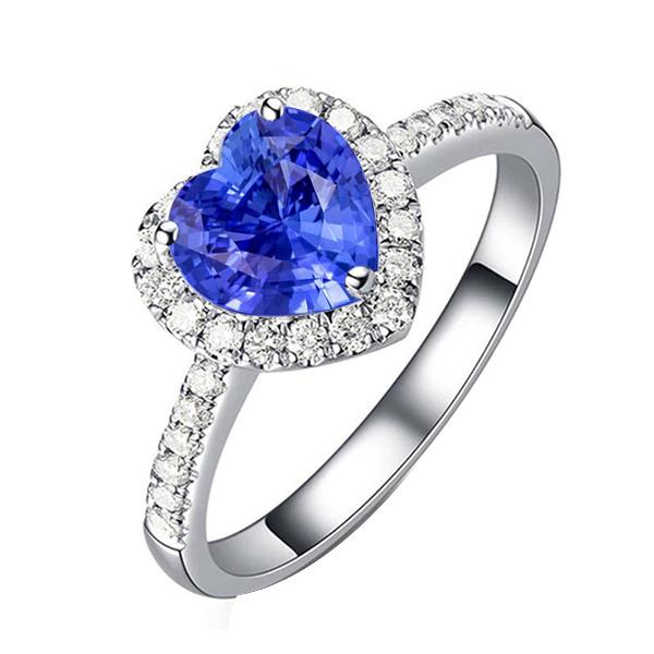 Diamond Halo Heart Shaped Natural Blue Sapphire Ring 3.50 Carats