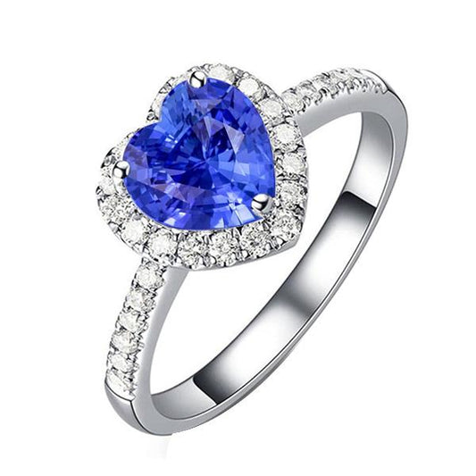 Diamond Halo Heart Shaped Natural Blue Sapphire Ring 3.50 Carats