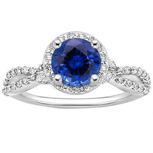 Diamond Halo Jewelry Deep Blue Sapphire Split Shank Prong Set 3 Carats