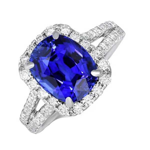 Diamond Halo Oval Blue Sapphire Ring Split Shank 5.50 Carats Jewelry