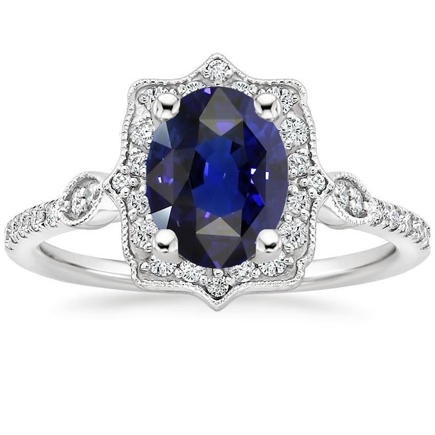 Diamond Halo Oval Ceylon Sapphire Ring 4 Carats Jewelry Gold