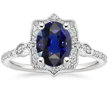 Diamond Halo Oval Ceylon Sapphire Ring 4 Carats Jewelry Gold