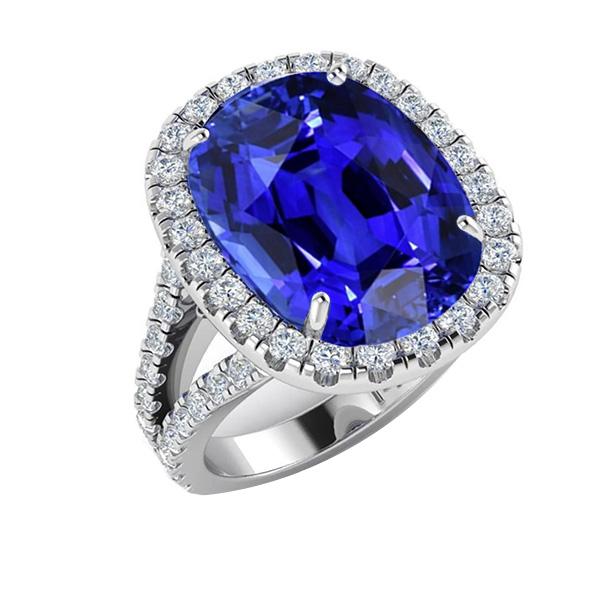 Diamond Halo Oval Ceylon Sapphire Ring Pave Split Shank 6 Carats