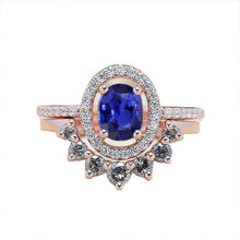 Diamond Halo Oval Engagement Ring Set Blue Sapphire 3.50 Carats Gold