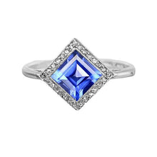 Diamond Halo Princess Blue Sapphire Ring 3 Carats Gold Pyramid Style