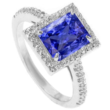 Diamond Halo Radiant Sri Lankan Sapphire Ring 4.50 Carats White Gold