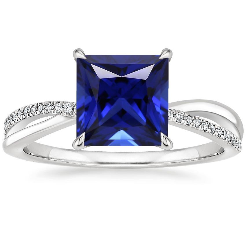 Diamond Halo Ring Ceylon Sapphire 5.50 Carat Princess with Accents