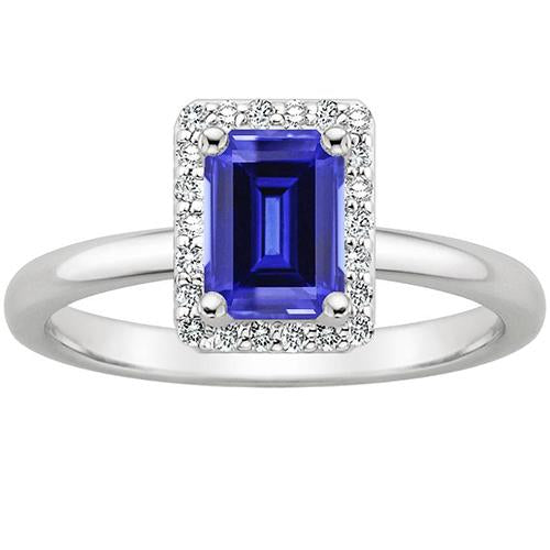 Diamond Halo Ring Emerald Ceylon Sapphire & Diamond 4 Carats