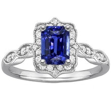 Diamond Halo Ring Emerald Sri Lankan Sapphire 4 Carats White Gold 14K