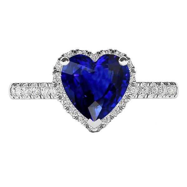 Diamond Halo Ring Heart Blue Sapphire 3.50 Carats White Gold Jewelry