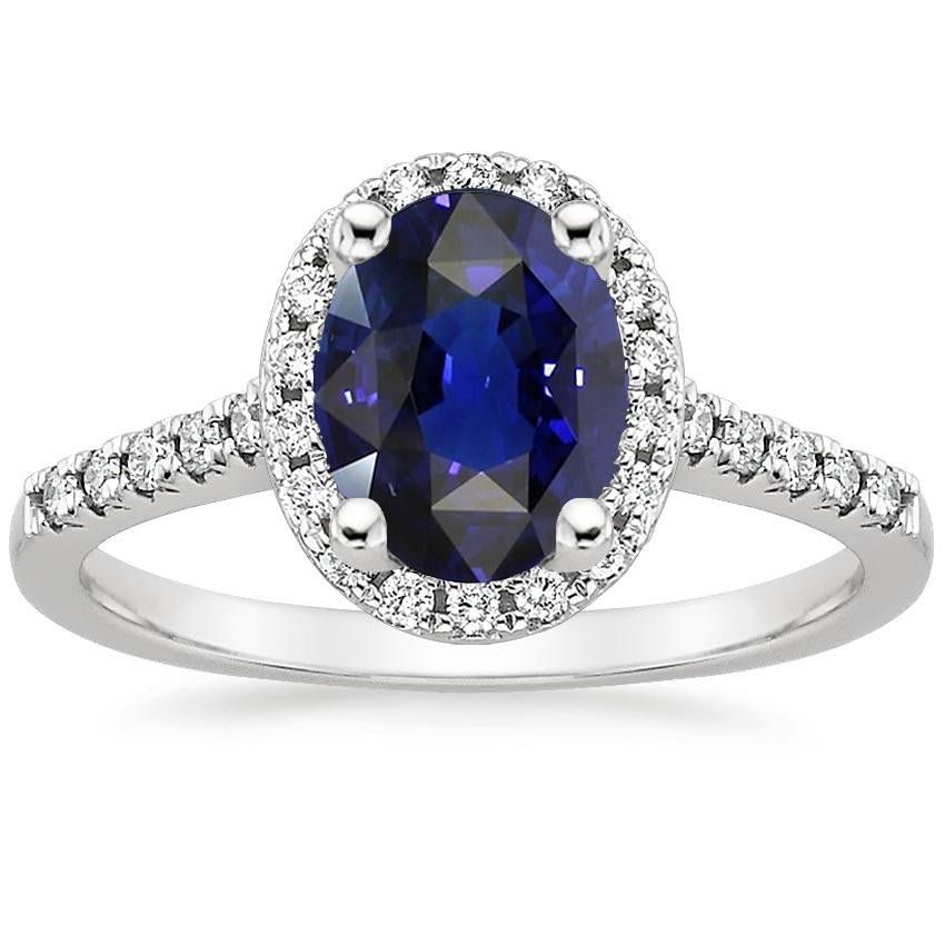 Diamond Halo Ring Oval Cut Sri Lankan Sapphire 4 Carats