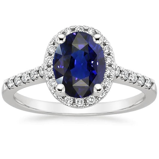 Diamond Halo Ring Oval Cut Sri Lankan Sapphire 4 Carats