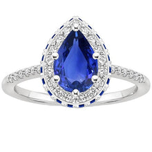 Diamond Halo Ring Pear & Round Blue Sapphires With Accents 5.25 Carats