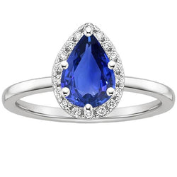 Natural Earth Mined Diamond Halo Ring Teardrop Style Pear Sri Lankan Sapphire 4 Carats