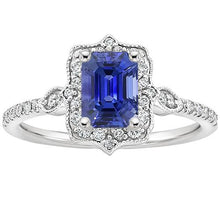 Diamond Halo Ring Vintage Style Emerald Blue Sapphire 4 Carats