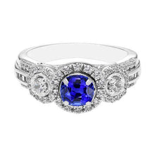 Diamond Halo Round Blue Sapphire Ring 2.50 Carats Ladies Jewelry