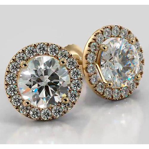 Diamond Halo Studs 4 Carats Yellow Gold 14K