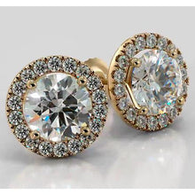 Diamond Halo Studs 4 Carats Yellow Gold 14K
