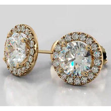 Diamond Halo Studs 4 Carats Yellow Gold 14K