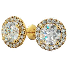 Diamond Halo Studs 4 Carats Yellow Gold 14K