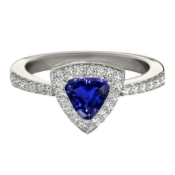 Diamond Halo Trillion Ceylon Sapphire Ring 2 Carats WomenÃ¢â‚¬â„¢s Jewelry