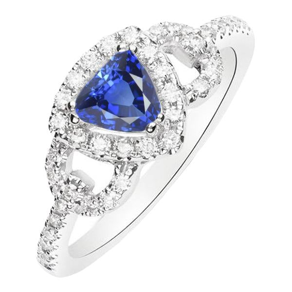 Diamond Halo Trillion Srilanka Sapphire Ring 3 Carats Accented Jewelry