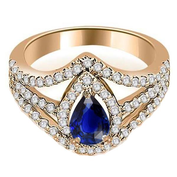 Diamond Halo Wedding Pear Blue Sapphire Ring 4.50 Carats Gold Jewelry