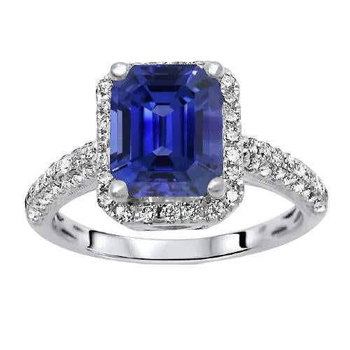 Diamond Halo Wedding Ring Emerald Sri Lankan Sapphire 4 Carats