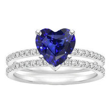 Diamond Heart Blue Sapphire Wedding Ring Set 3.50 Carats Jewelry