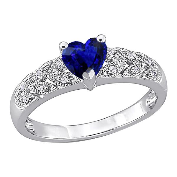 Diamond Heart Halo Blue Sapphire Ring 2.50 Carats Leaf Style Jewelry