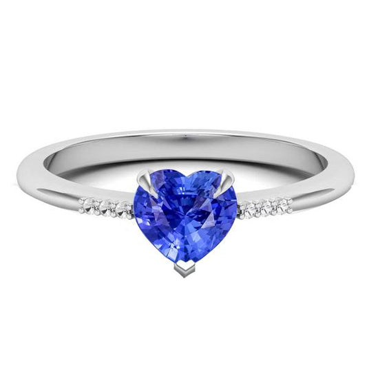 Diamond Heart Light Blue Sapphire Ring Prong Set 1.25 Carats Gold